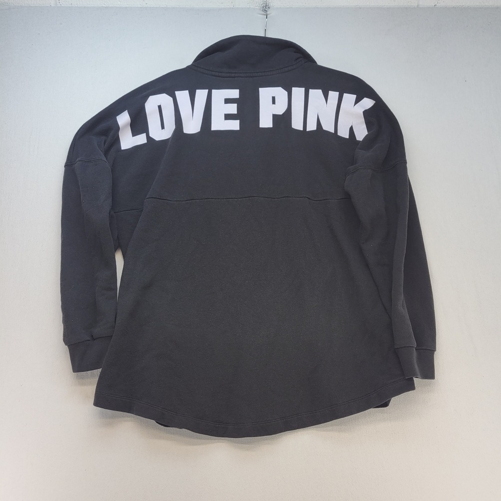 PINK Victoria's Secret Pullover Women L Black Athleisure Love Pink Quarter Zip